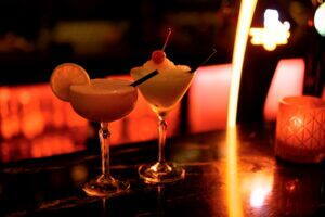 Two cocktails on the bar