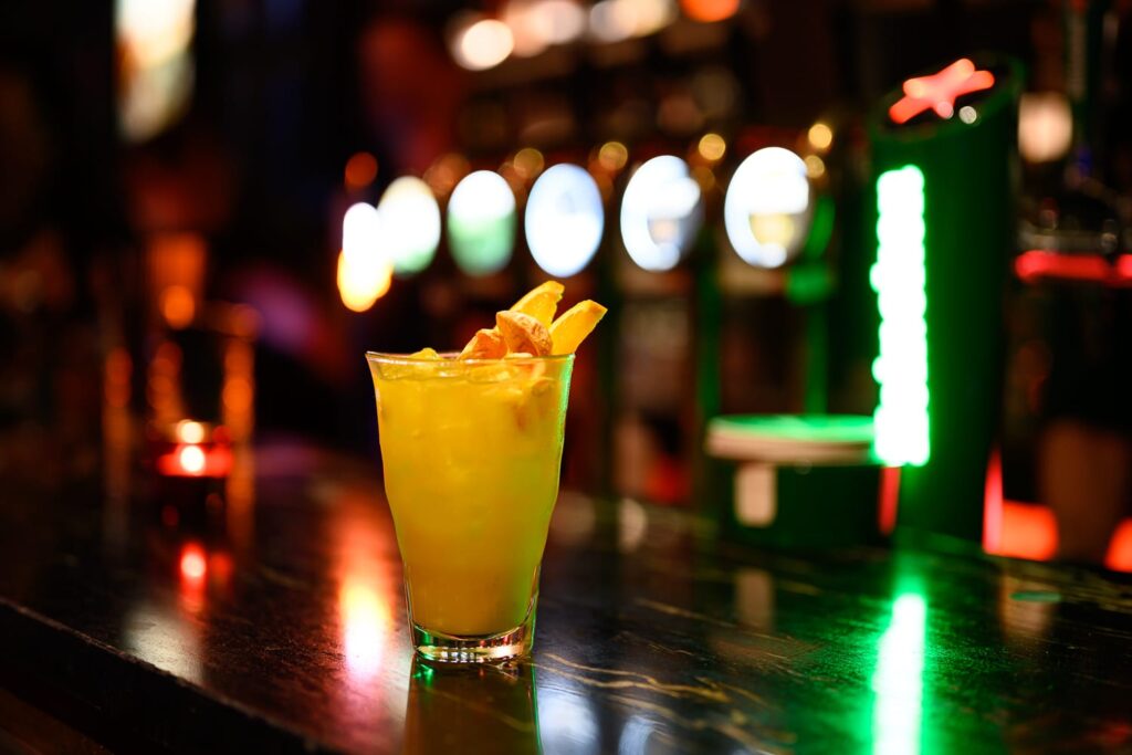A bright tropical cocktail on the Zodiac bar
